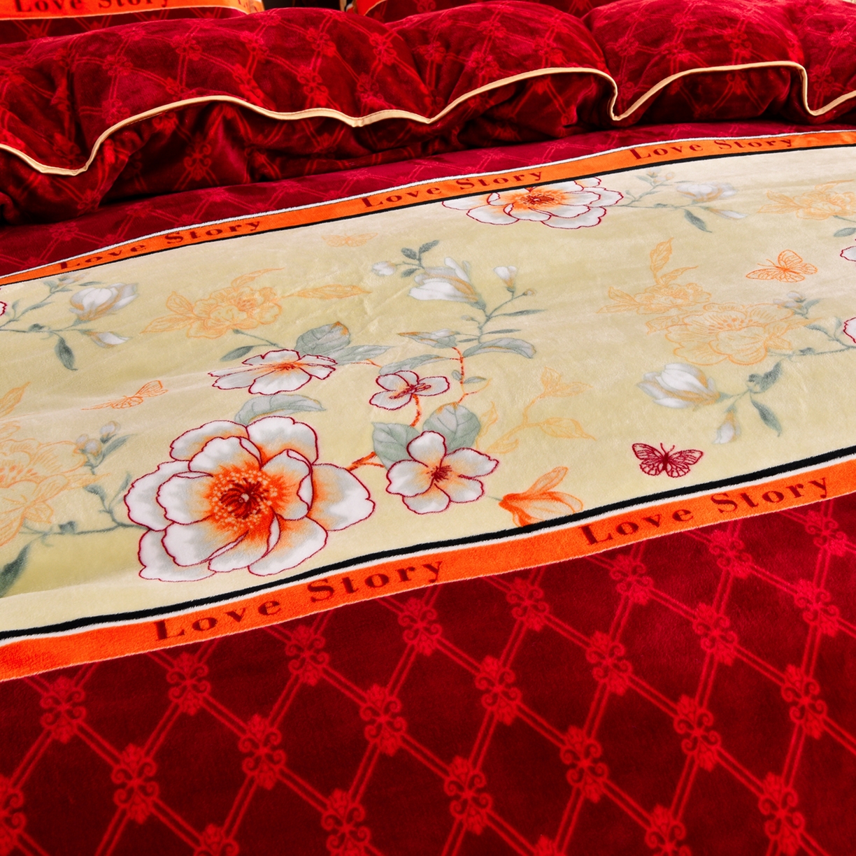 91家纺网 家纺一手货源 找家纺 启扬 2025直播爆款新款8.5斤加厚高克重牛奶绒四件套床裙款法莱绒宝宝绒金貂绒 嫣然