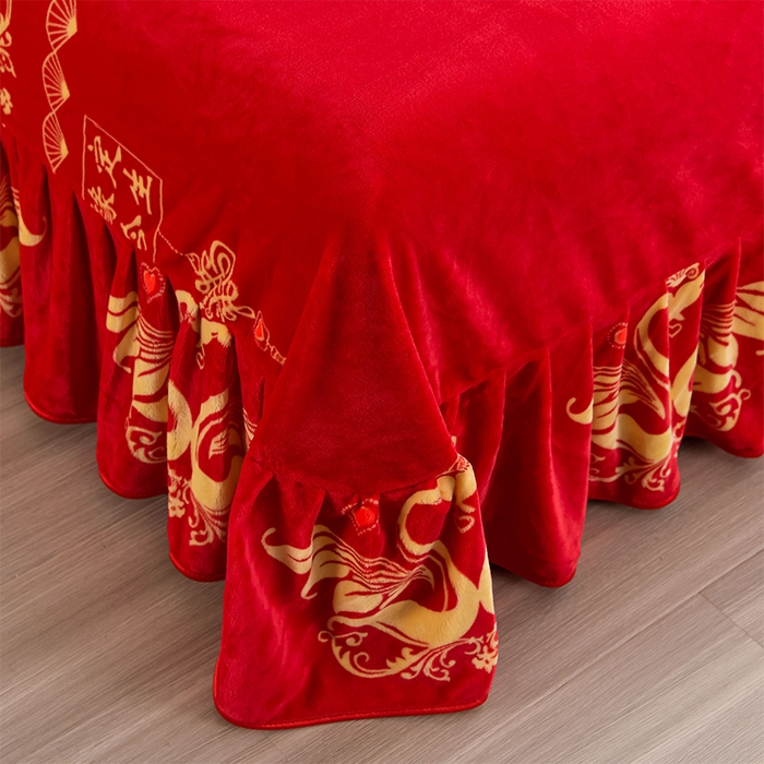 91家纺网 家纺一手货源 找家纺 启扬 2025直播爆款新款8.5斤加厚高克重牛奶绒四件套床裙款法莱绒宝宝绒金貂绒 缘定今生