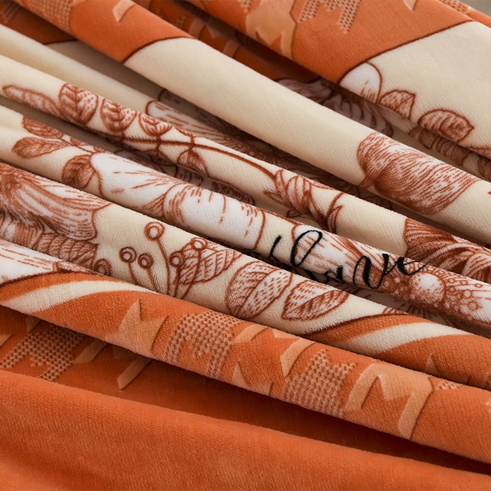 91家纺网 家纺一手货源 找家纺 启扬 2025直播爆款新款8.5斤加厚高克重牛奶绒四件套床裙款法莱绒宝宝绒金貂绒 心想事橙