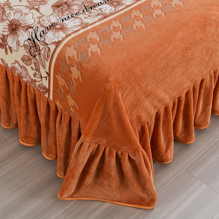 91家纺网 家纺一手货源 找家纺 启扬 2025直播爆款新款8.5斤加厚高克重牛奶绒四件套床裙款法莱绒宝宝绒金貂绒 心想事橙