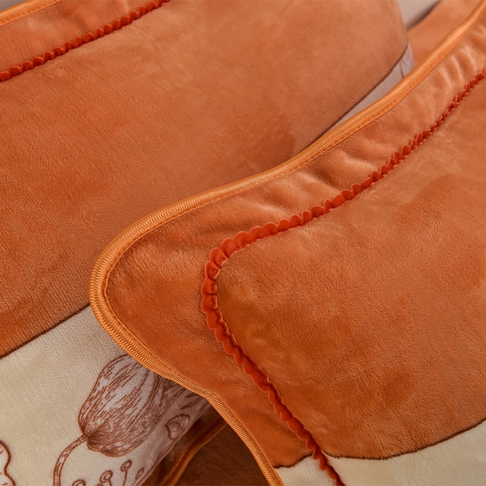 91家纺网 家纺一手货源 找家纺 启扬 2025直播爆款新款8.5斤加厚高克重牛奶绒四件套床裙款法莱绒宝宝绒金貂绒 心想事橙