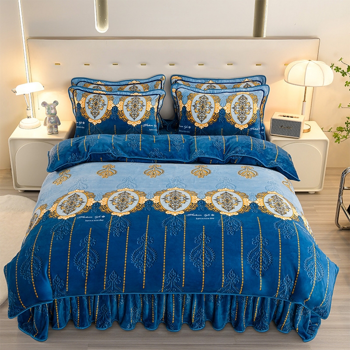 91家纺网 家纺一手货源 找家纺 启扬 2025直播爆款新款8.5斤加厚高克重牛奶绒四件套床裙款法莱绒宝宝绒金貂绒 经典生活