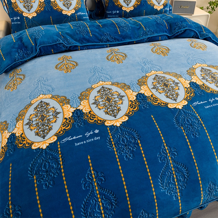 91家纺网 家纺一手货源 找家纺 启扬 2025直播爆款新款8.5斤加厚高克重牛奶绒四件套床裙款法莱绒宝宝绒金貂绒 经典生活