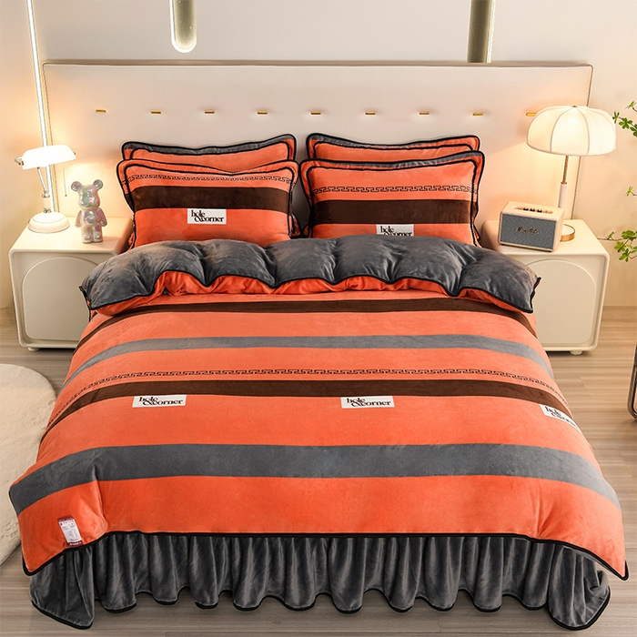 91家纺网 家纺一手货源 找家纺 启扬 2025直播爆款新款8.5斤加厚高克重牛奶绒四件套床裙款法莱绒宝宝绒金貂绒 简约格调