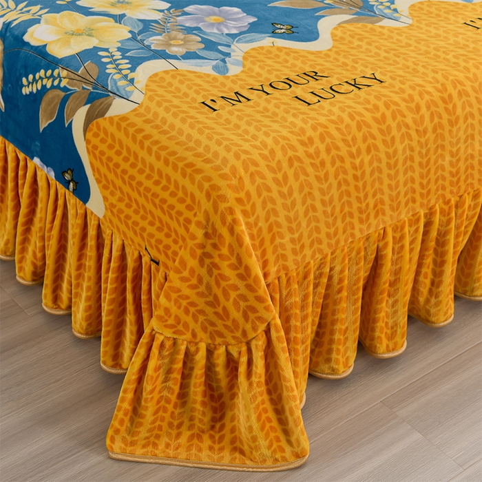 91家纺网 家纺一手货源 找家纺 启扬 2025直播爆款新款8.5斤加厚高克重牛奶绒四件套床裙款法莱绒宝宝绒金貂绒 花枝招展