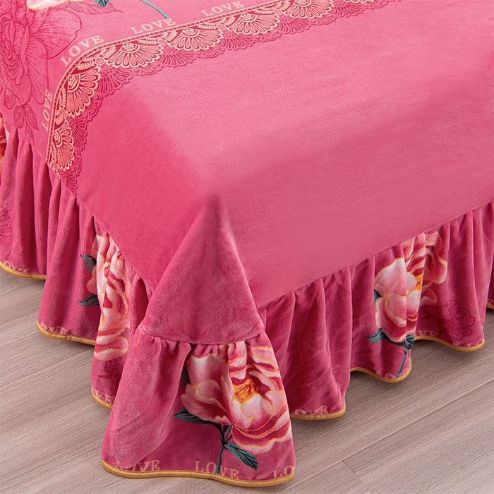 91家纺网 家纺一手货源 找家纺 启扬 2025直播爆款新款8.5斤加厚高克重牛奶绒四件套床裙款法莱绒宝宝绒金貂绒 国色天香