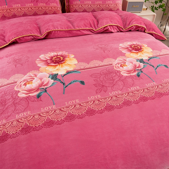 91家纺网 家纺一手货源 找家纺 启扬 2025直播爆款新款8.5斤加厚高克重牛奶绒四件套床裙款法莱绒宝宝绒金貂绒 国色天香