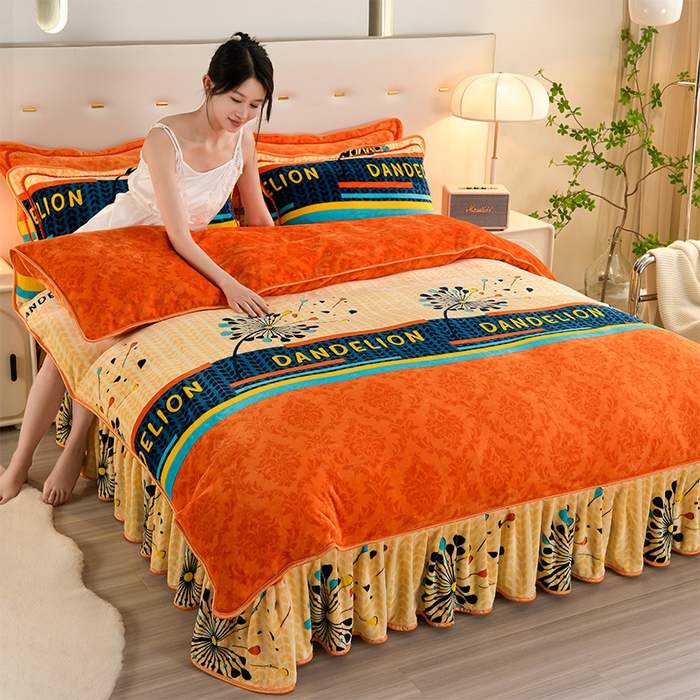 启扬 2025直播爆款新款8.5斤加厚高克重牛奶绒四件套床裙款法莱绒宝宝绒金貂绒 花团锦簇