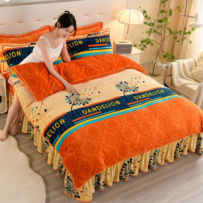 91家纺网 家纺一手货源 找家纺 启扬 2025直播爆款新款8.5斤加厚高克重牛奶绒四件套床裙款法莱绒宝宝绒金貂绒 花团锦簇