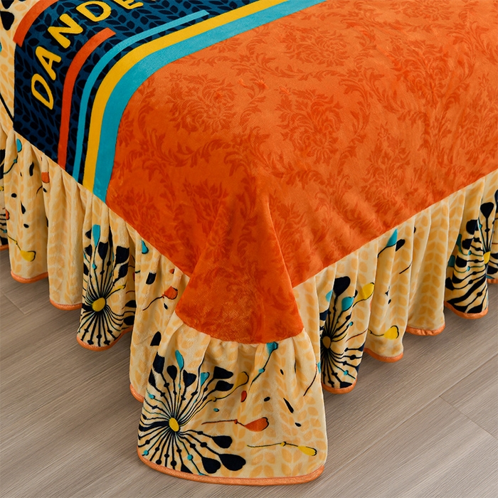 91家纺网 家纺一手货源 找家纺 启扬 2025直播爆款新款8.5斤加厚高克重牛奶绒四件套床裙款法莱绒宝宝绒金貂绒 花团锦簇