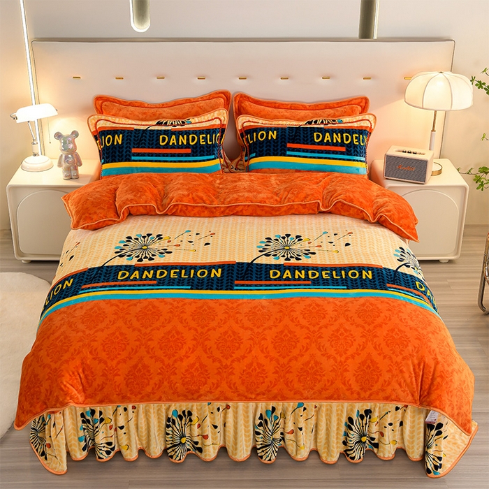 91家纺网 家纺一手货源 找家纺 启扬 2025直播爆款新款8.5斤加厚高克重牛奶绒四件套床裙款法莱绒宝宝绒金貂绒 花团锦簇