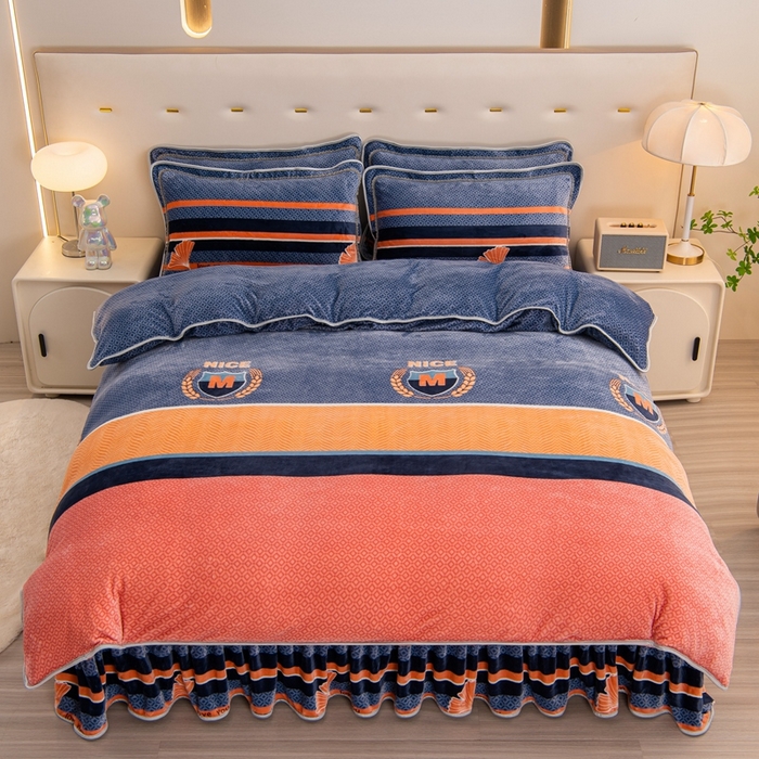 91家纺网 家纺一手货源 找家纺 启扬 2025直播爆款新款8.5斤加厚高克重牛奶绒四件套床裙款法莱绒宝宝绒金貂绒 浅夏时光