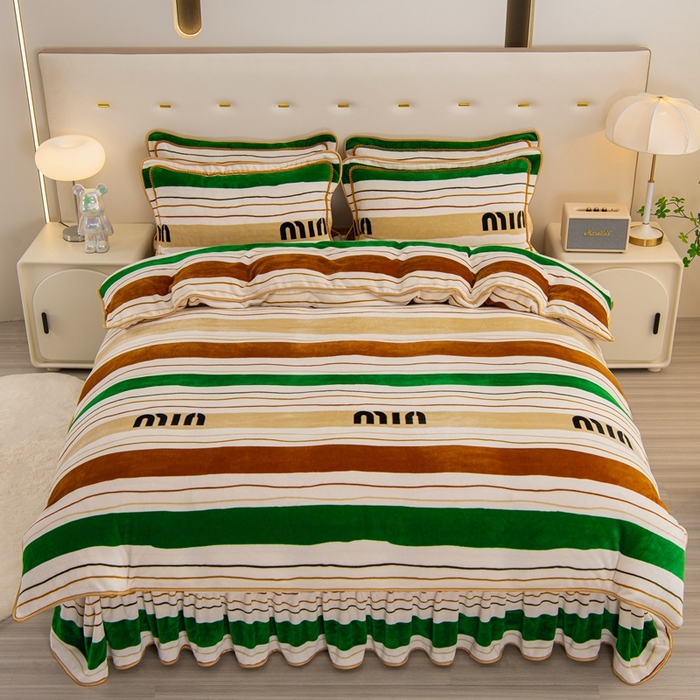 91家纺网 家纺一手货源 找家纺 启扬 2025直播爆款新款8.5斤加厚高克重牛奶绒四件套床裙款法莱绒宝宝绒金貂绒 条纹空间