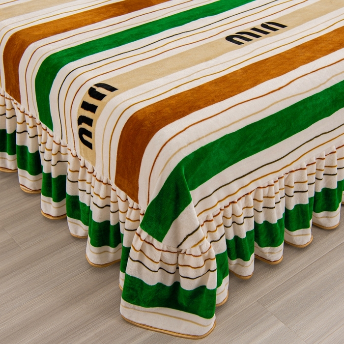 91家纺网 家纺一手货源 找家纺 启扬 2025直播爆款新款8.5斤加厚高克重牛奶绒四件套床裙款法莱绒宝宝绒金貂绒 条纹空间