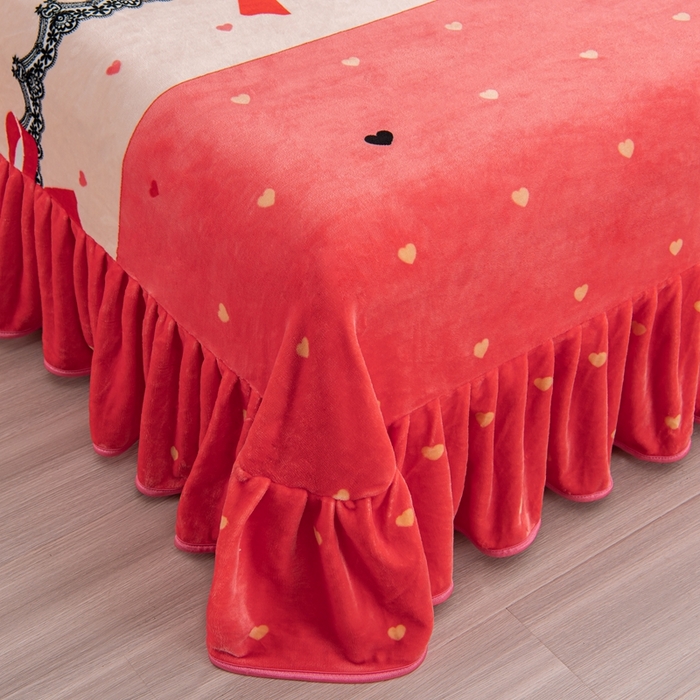 91家纺网 家纺一手货源 找家纺 启扬 2025直播爆款新款8.5斤加厚高克重牛奶绒四件套床裙款法莱绒宝宝绒金貂绒 幸运相伴