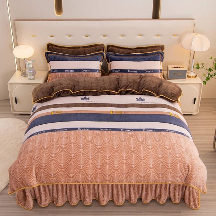 91家纺网 家纺一手货源 找家纺 启扬 2025直播爆款新款8.5斤加厚高克重牛奶绒四件套床裙款法莱绒宝宝绒金貂绒 美好时光