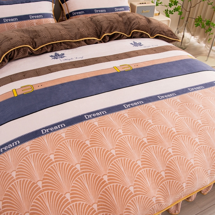 91家纺网 家纺一手货源 找家纺 启扬 2025直播爆款新款8.5斤加厚高克重牛奶绒四件套床裙款法莱绒宝宝绒金貂绒 美好时光