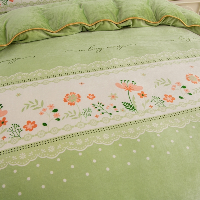 91家纺网 家纺一手货源 找家纺 启扬 2025直播爆款新款8.5斤加厚高克重牛奶绒四件套床裙款法莱绒宝宝绒金貂绒 春意盎然