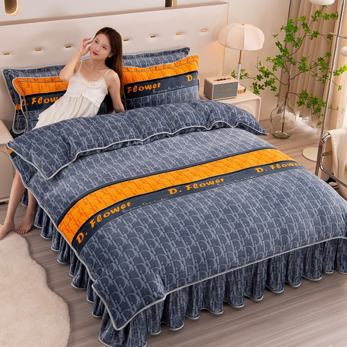 91家纺网 家纺一手货源 找家纺 启扬 2025直播爆款新款8.5斤加厚高克重牛奶绒四件套床裙款法莱绒宝宝绒金貂绒 休闲人生