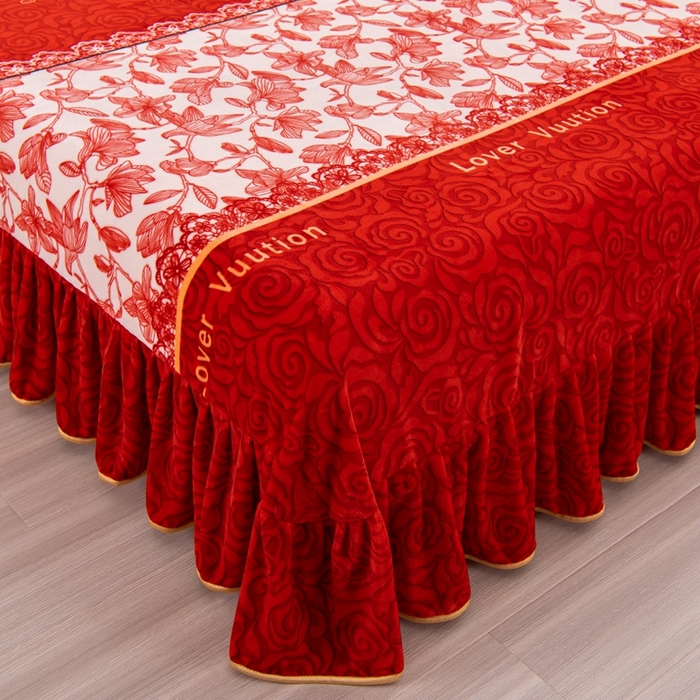 91家纺网 家纺一手货源 找家纺 启扬 2025直播爆款新款8.5斤加厚高克重牛奶绒四件套床裙款法莱绒宝宝绒金貂绒 遇见