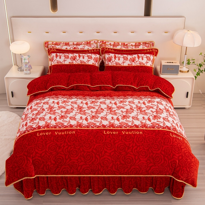 91家纺网 家纺一手货源 找家纺 启扬 2025直播爆款新款8.5斤加厚高克重牛奶绒四件套床裙款法莱绒宝宝绒金貂绒 遇见