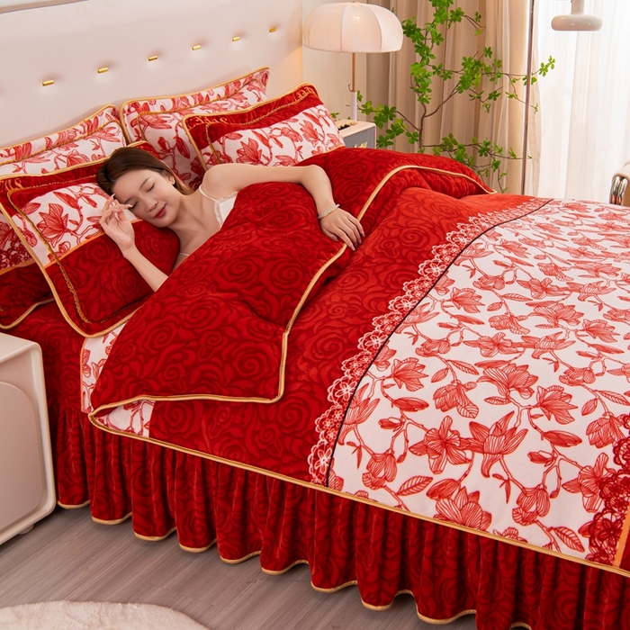 91家纺网 家纺一手货源 找家纺 启扬 2025直播爆款新款8.5斤加厚高克重牛奶绒四件套床裙款法莱绒宝宝绒金貂绒 遇见