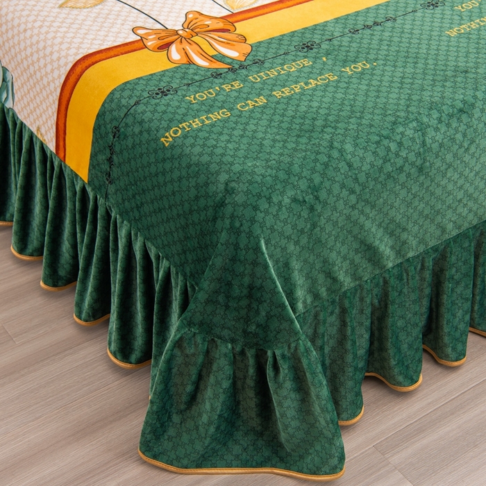 91家纺网 家纺一手货源 找家纺 启扬 2025直播爆款新款8.5斤加厚高克重牛奶绒四件套床裙款法莱绒宝宝绒金貂绒 花香醉梦