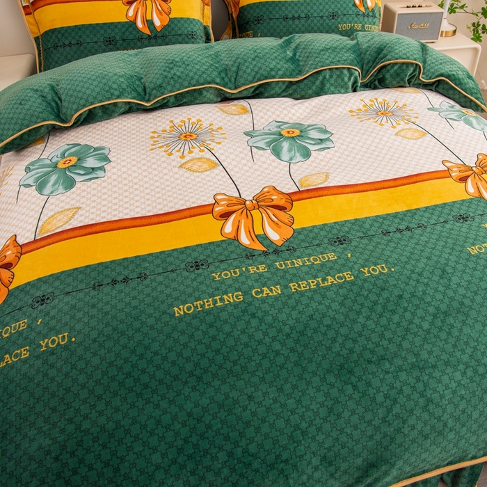 91家纺网 家纺一手货源 找家纺 启扬 2025直播爆款新款8.5斤加厚高克重牛奶绒四件套床裙款法莱绒宝宝绒金貂绒 花香醉梦