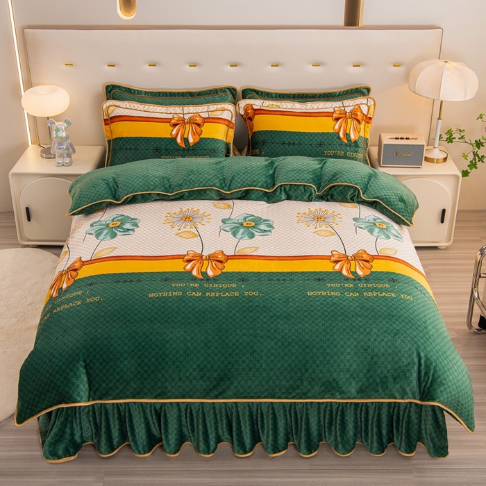 91家纺网 家纺一手货源 找家纺 启扬 2025直播爆款新款8.5斤加厚高克重牛奶绒四件套床裙款法莱绒宝宝绒金貂绒 花香醉梦