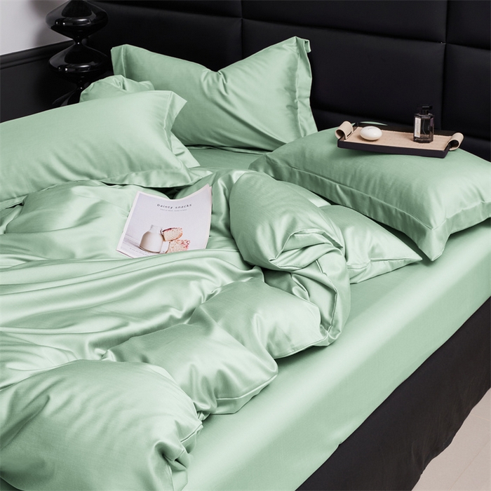 91家纺网 家纺一手货源 找家纺 顾家家居 2024新款7A抗菌兰精天丝棉磨毛纯色四件套 碧绿