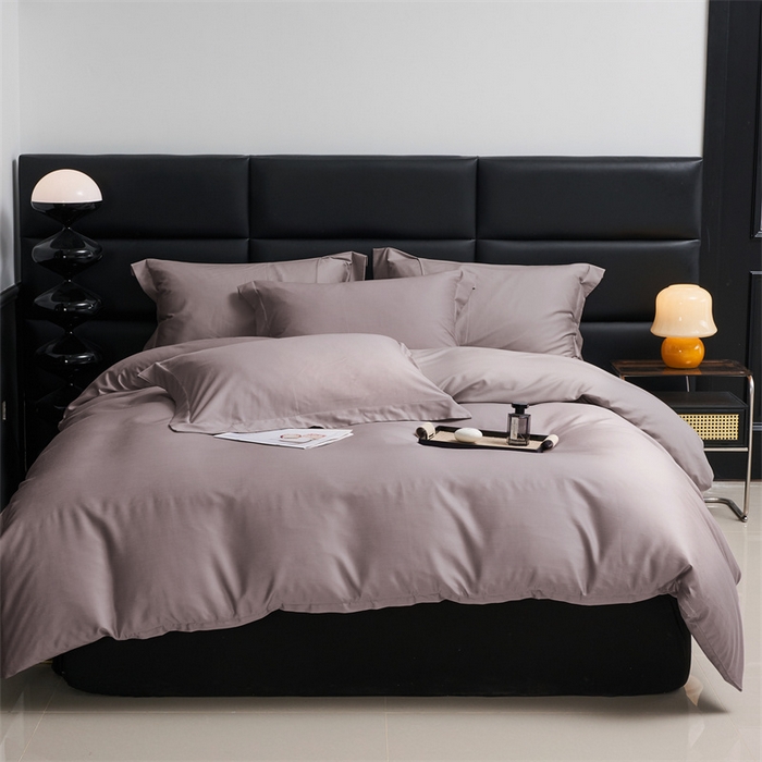 91家纺网 家纺一手货源 找家纺 顾家家居 2024新款7A抗菌兰精天丝棉磨毛纯色四件套 丁香褐