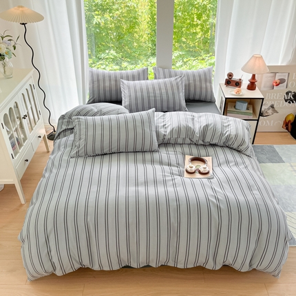 91家纺网 家纺一手货源 找家纺 优承佳生活馆 2025新款水洗云朵四件套（提供买家秀） 竖条灰