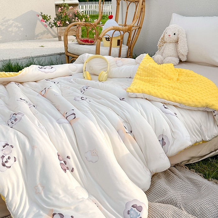 91家纺网 家纺一手货源 找家纺 小芽家居 2025新款儿童豆豆被被子被芯 熊猫乐园-白