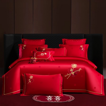 91家纺网 家纺一手货源 找家纺 （总）蒂爵 2025新款婚庆长绒棉时尚小红书爆款刺绣婚庆四件套多件套-提花款