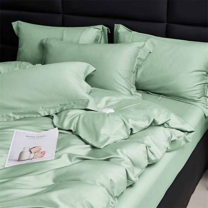 91家纺网 家纺一手货源 找家纺 顾家家居 2024新款7A抗菌兰精天丝棉磨毛纯色四件套 碧绿