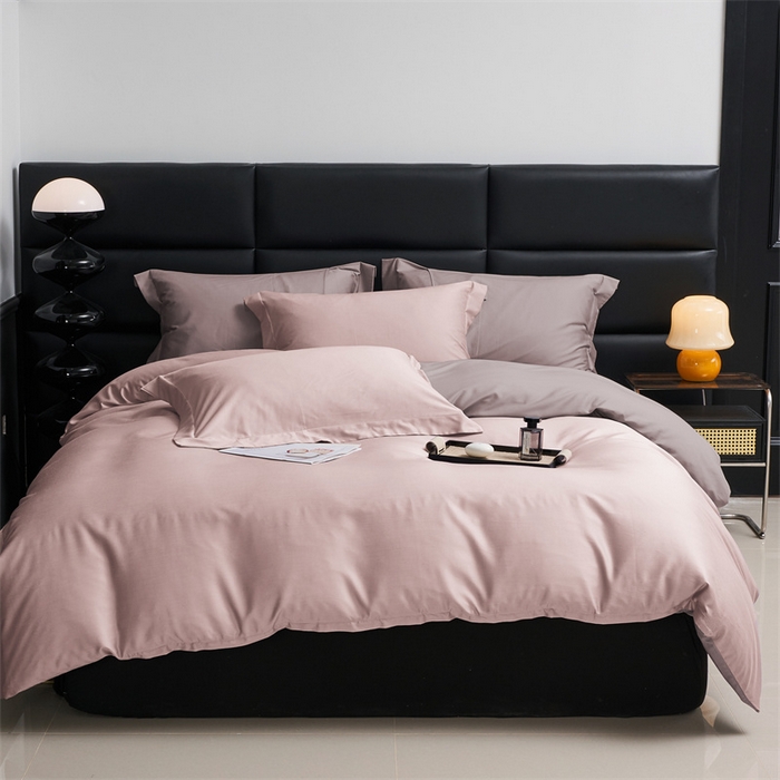 91家纺网 家纺一手货源 找家纺 顾家家居 2024新款兰精天丝棉磨毛双拼四件套 燕麦+丁香褐