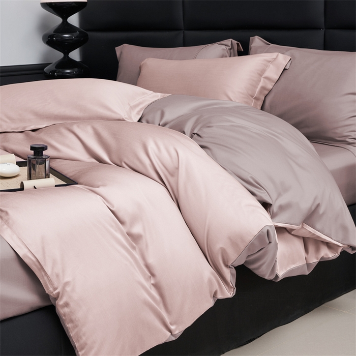 91家纺网 家纺一手货源 找家纺 顾家家居 2024新款兰精天丝棉磨毛双拼四件套 燕麦+丁香褐