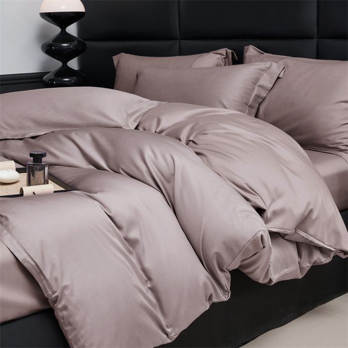 91家纺网 家纺一手货源 找家纺 顾家家居 2024新款7A抗菌兰精天丝棉磨毛纯色四件套 丁香褐