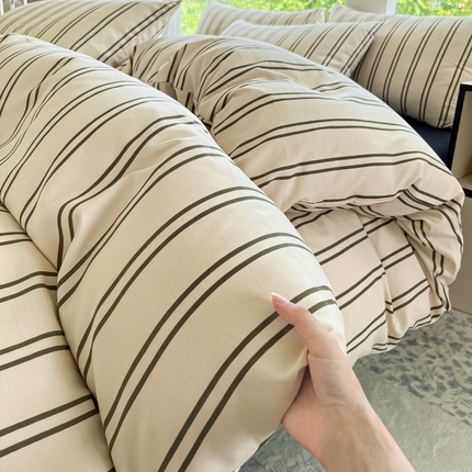 优承佳生活馆 2025新款水洗云朵四件套（提供买家秀） 竖条卡其