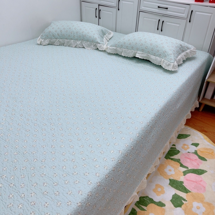 91家纺网 家纺一手货源 找家纺 暖居 2025新款纯棉绗缝夹棉榻榻米支持定制防滑全棉印花小碎花农村大炕盖三件套系列 兰庭