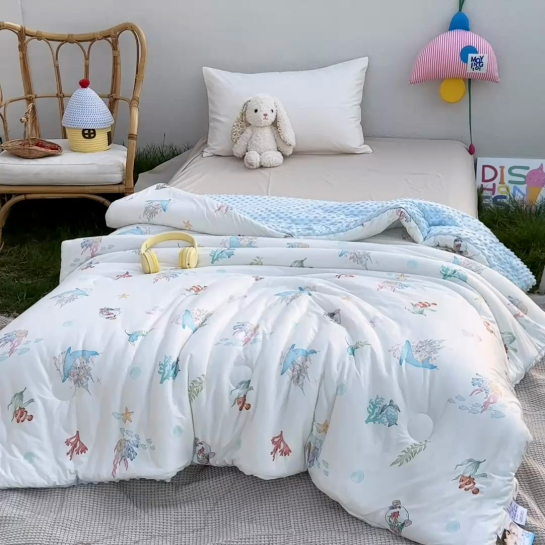 91家纺网 家纺一手货源 找家纺 小芽家居 2025新款儿童豆豆被被子被芯 海底世界