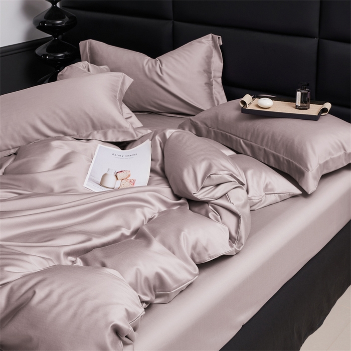 91家纺网 家纺一手货源 找家纺 顾家家居 2024新款7A抗菌兰精天丝棉磨毛纯色四件套 丁香褐