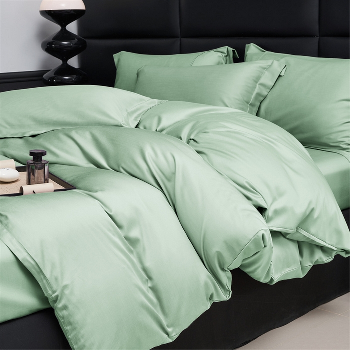 91家纺网 家纺一手货源 找家纺 顾家家居 2024新款7A抗菌兰精天丝棉磨毛纯色四件套 碧绿