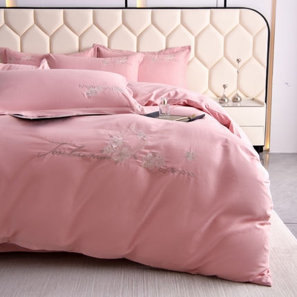 江南春家纺 【柔-轻密】2025秋冬133x76高精密刺绣100%全棉四件套 【柔-轻密】春漫-玉竹粉