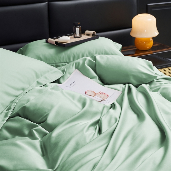 91家纺网 家纺一手货源 找家纺 顾家家居 2024新款7A抗菌兰精天丝棉磨毛纯色四件套 碧绿