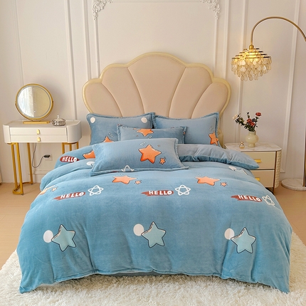 家贝爱 2025新款A类牛奶绒印花四件套 星星乐园