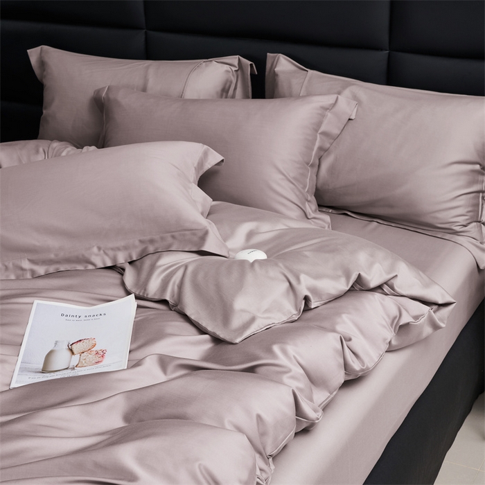 91家纺网 家纺一手货源 找家纺 顾家家居 2024新款7A抗菌兰精天丝棉磨毛纯色四件套 丁香褐