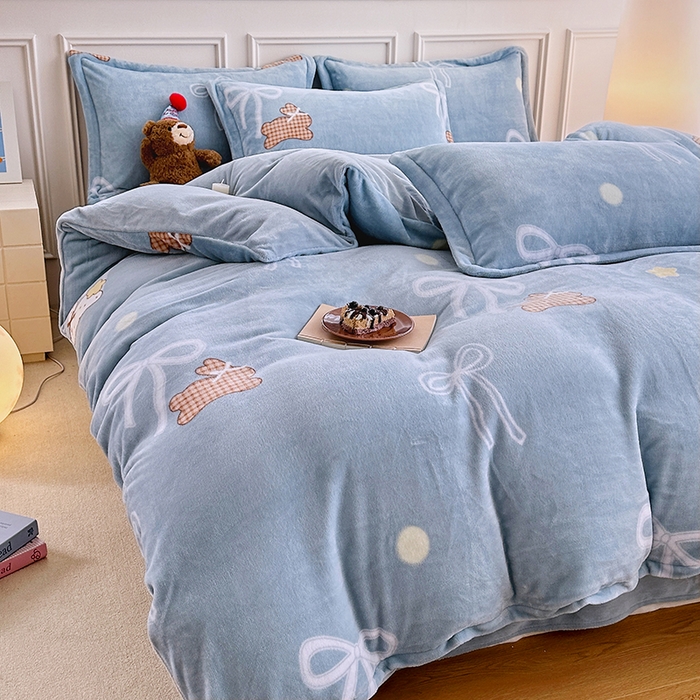 91家纺网 家纺一手货源 找家纺 家贝爱 2025新款A类牛奶绒印花四件套 结结兔