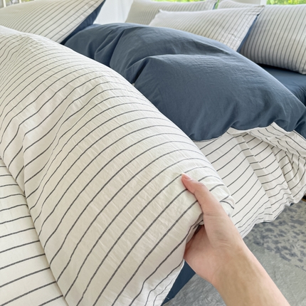 优承佳生活馆 2025新款水洗云朵四件套（提供买家秀） 条纹白蓝