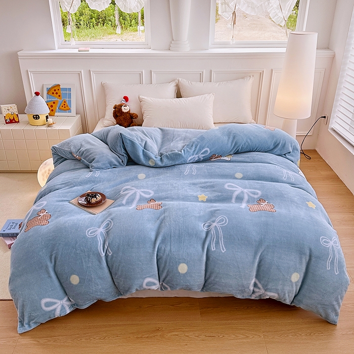 91家纺网 家纺一手货源 找家纺 家贝爱 2025新款A类牛奶绒印花四件套 结结兔